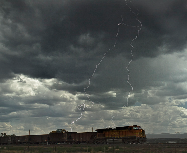 Lightning strikes near a train